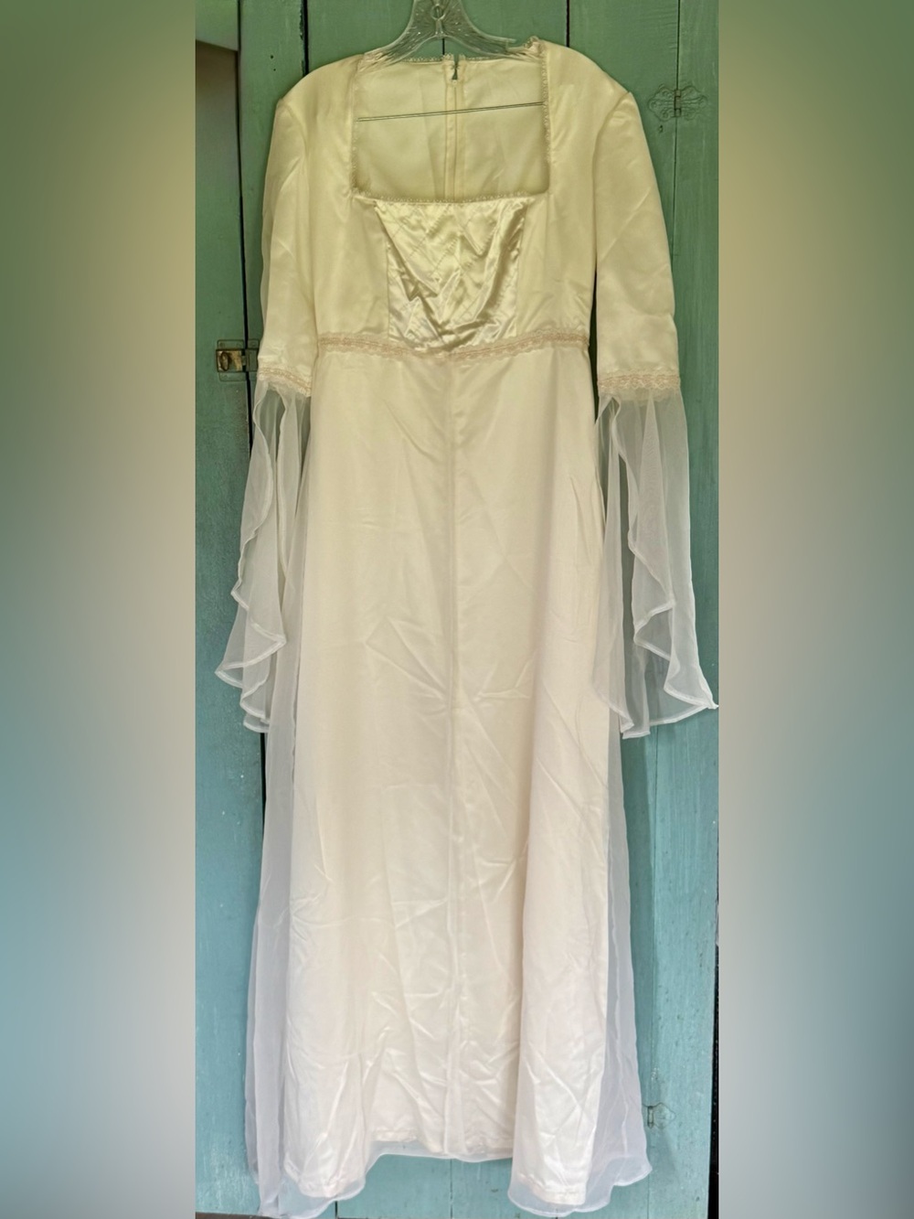 Medieval Renaissance Fair Maiden Dress Sq Neck Quilted Satin Organza Angel Slv L